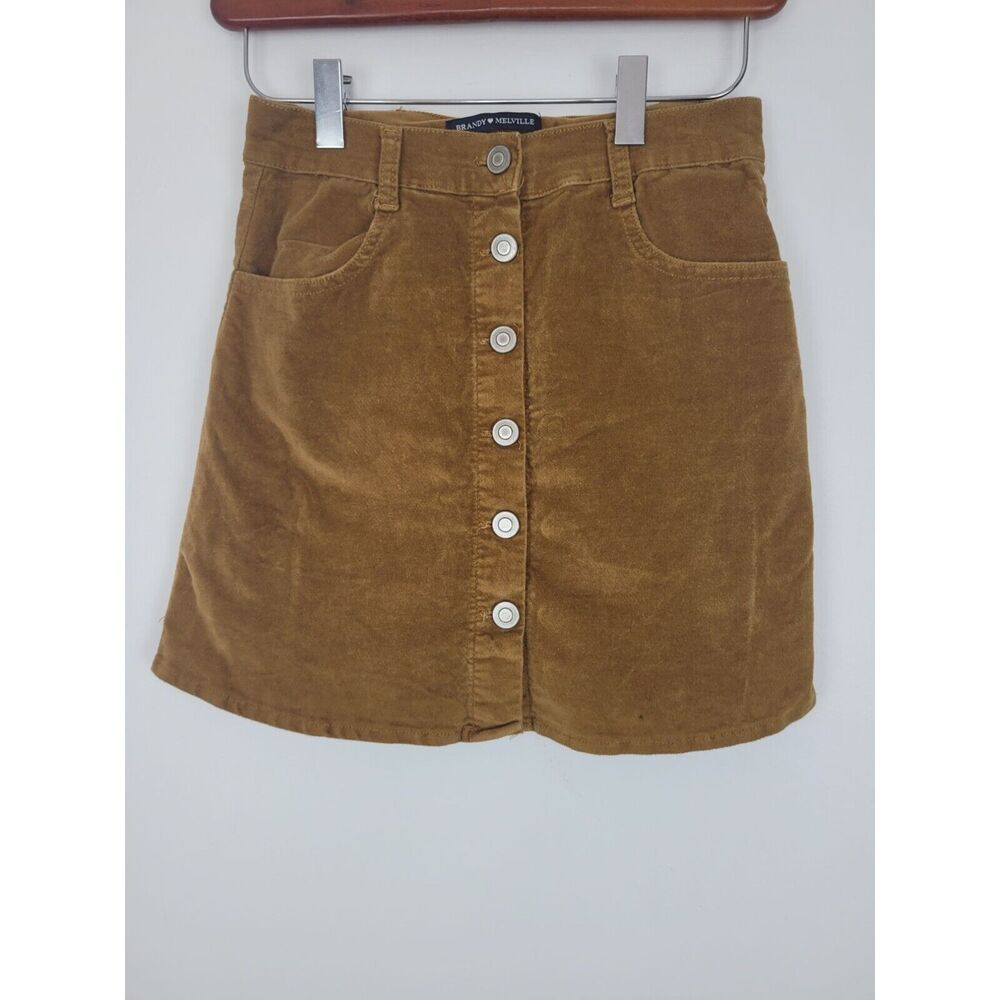 Brandy‎ Melville Skirt S Womens Button Front Brown Velvet Summer Bottoms